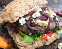 Blue Cheese Mushroom Burger with Caramelised Red Onions